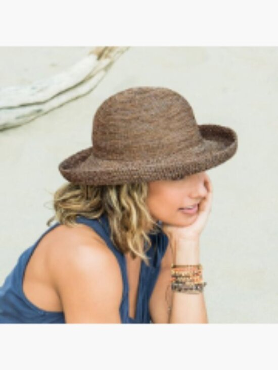 Wide Brim Sun Hat with Adjustable Drawstring, UPF 50+, Packable Poly-Straw